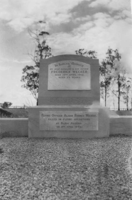 Memorial for Alvan Rodney WECKER (1919-1943) on his parent's gravestone: Frederick WECKER and Anna Dorothea WECKER nee SPIES